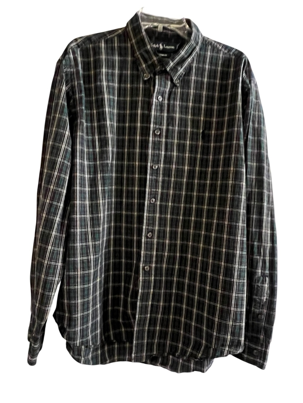VINTAGE Ralph Lauren Custom Fit Plaid Button Down Shirt Green Black XXL